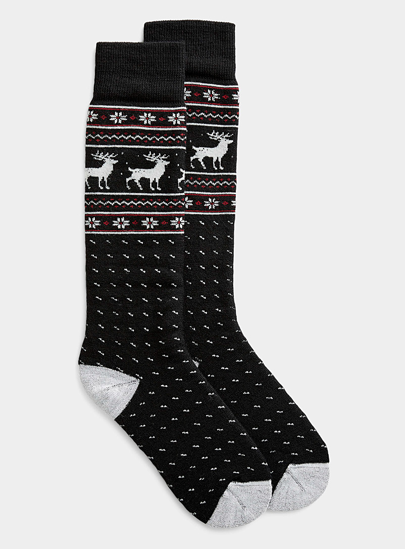I.FIV5 Black Reindeer jacquard merino wool thermal sock for women