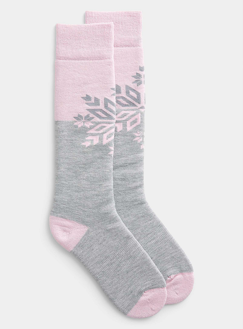 I.FIV5 Grey Two-tone snowflake merino wool thermal sock for women