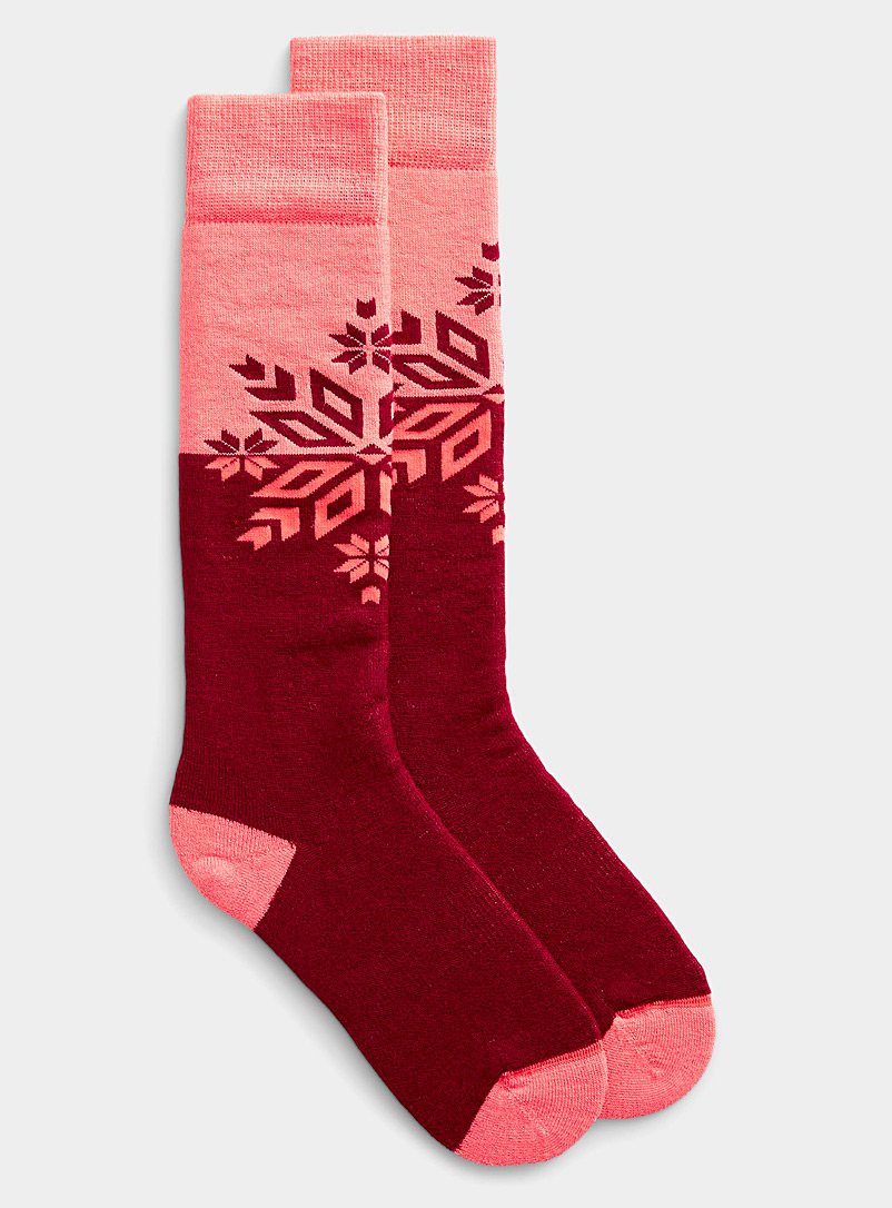 I.FIV5 Ruby Red Two-tone snowflake merino wool thermal sock for women