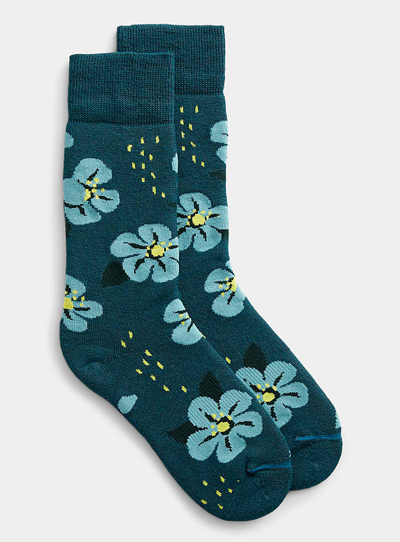 I.FIV5 Teal Forget-me-not merino wool thermal sock for women