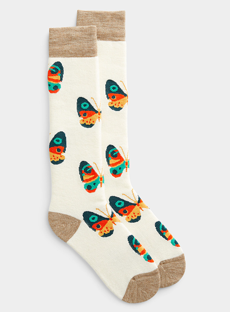 I.FIV5 Ecru/Linen Butterfly merino wool thermal socks for women