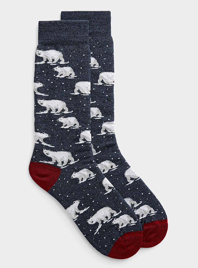 Le 31 Patterned Blue Nordic fauna thermal sock for men