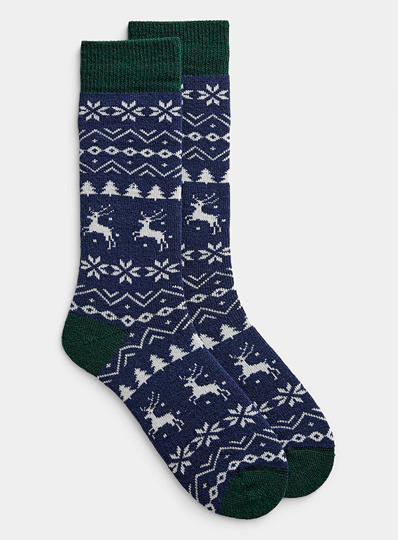 Le 31 Patterned Blue Nordic pattern merino wool sock for men