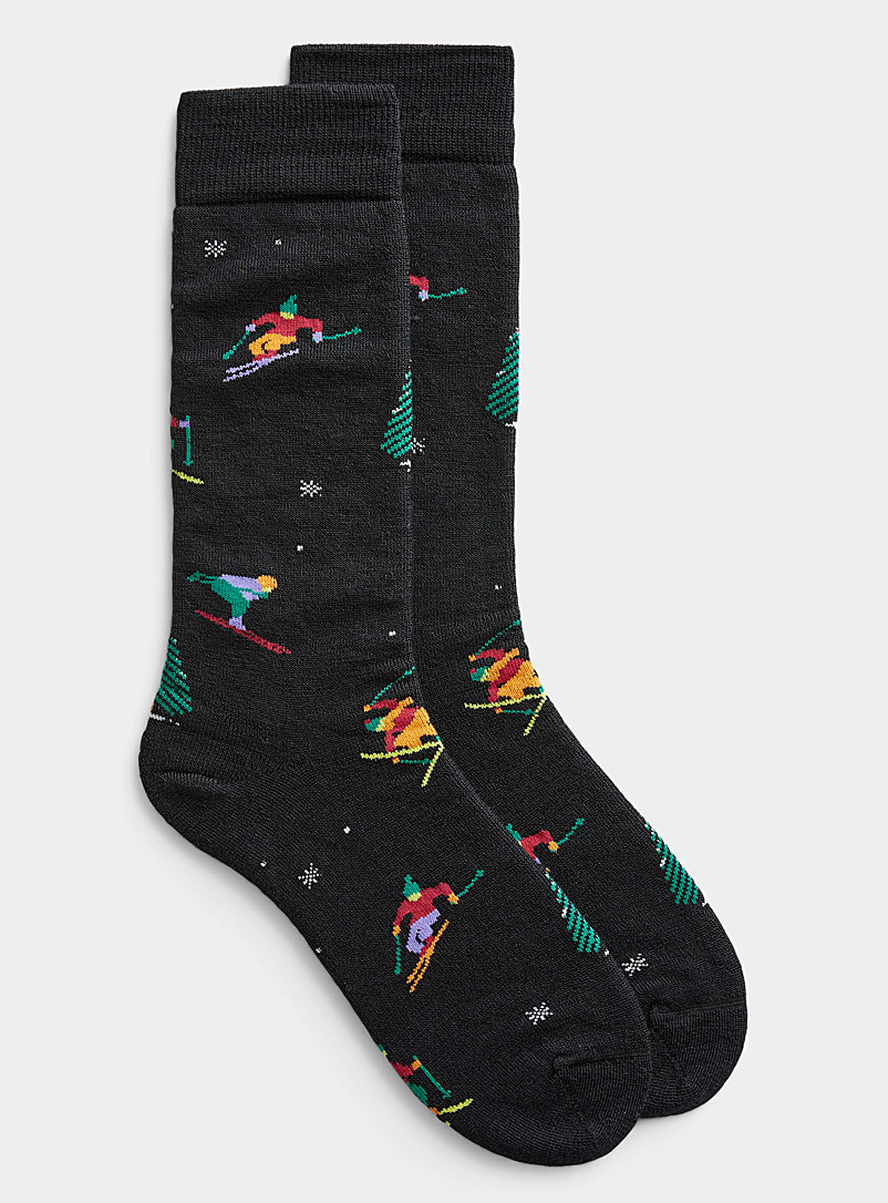 Le 31 Patterned Black Alpine skier thermal socks for men
