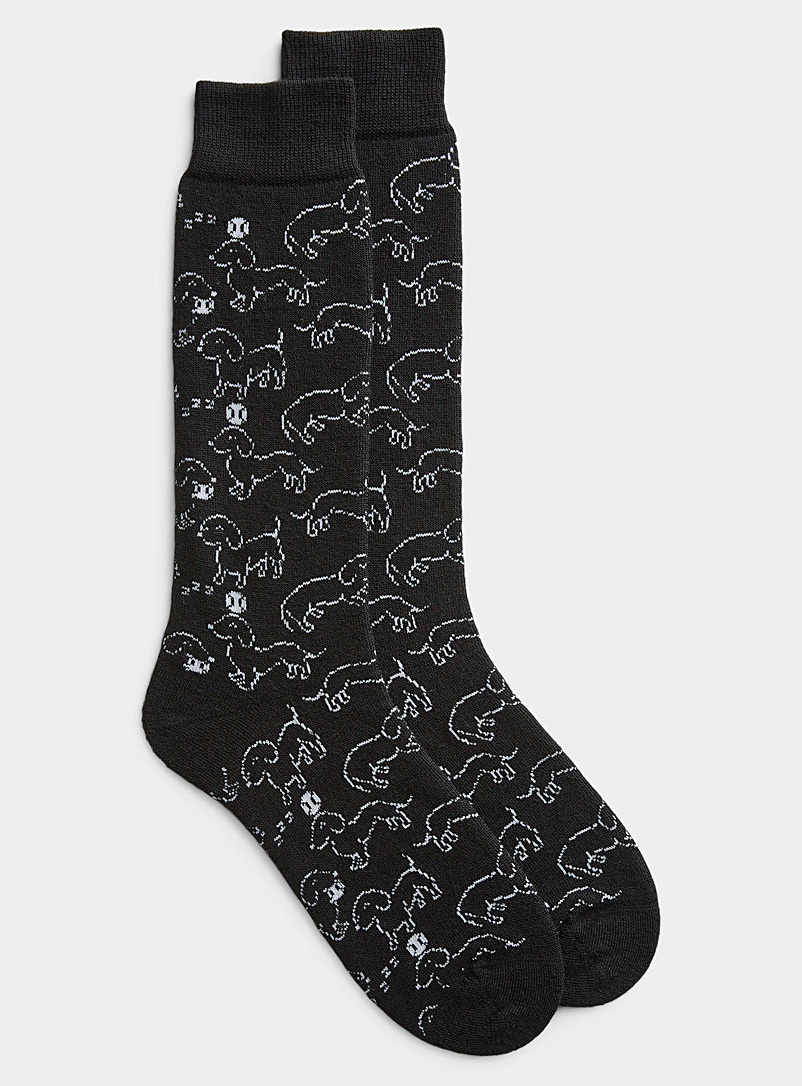 Le 31 Patterned Black Teckel thermal socks for men