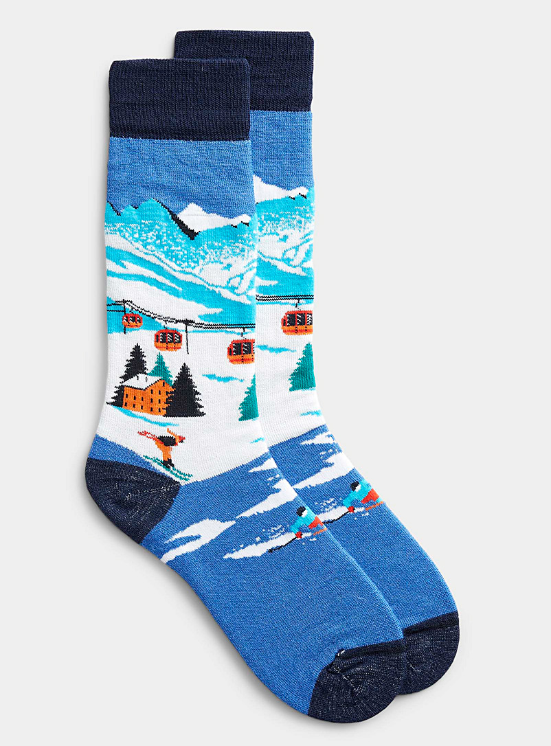 Le 31 Sapphire Blue Ski day thermal socks for men