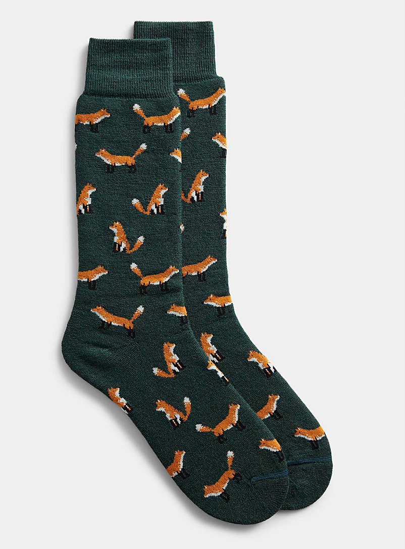Le 31 Patterned Green Fox thermal sock for men