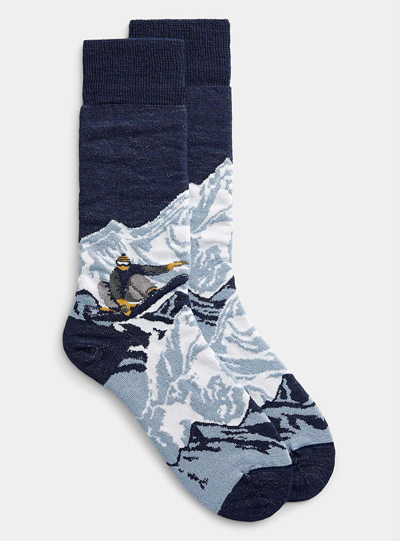 Le 31 Patterned Blue Snowboard thermal sock for men