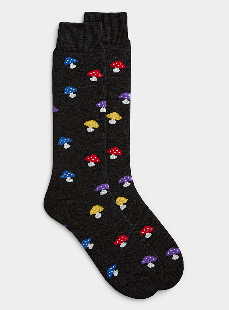 Le 31 Patterned Black Mushroom thermal sock for men