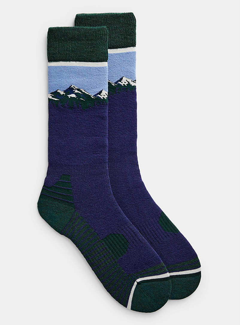 I.FIV5 Marine Blue Mountain landscape merino sock for men