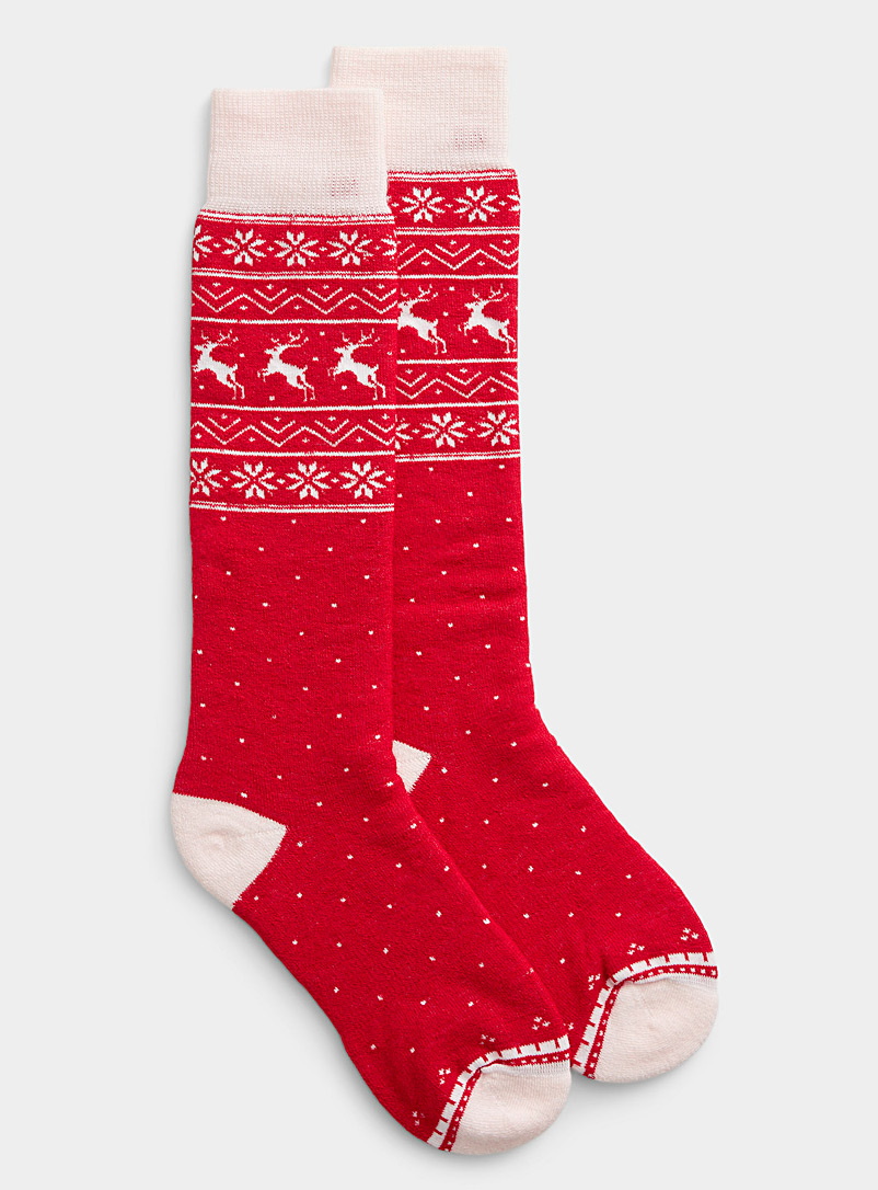 I.FIV5 Red Norwegian Fair Isle merino sock for women