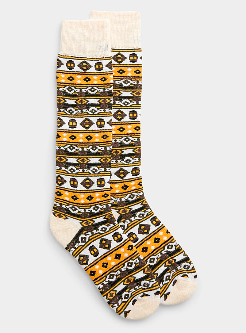 I.FIV5 Golden Yellow Geo-stripe merino sock for women