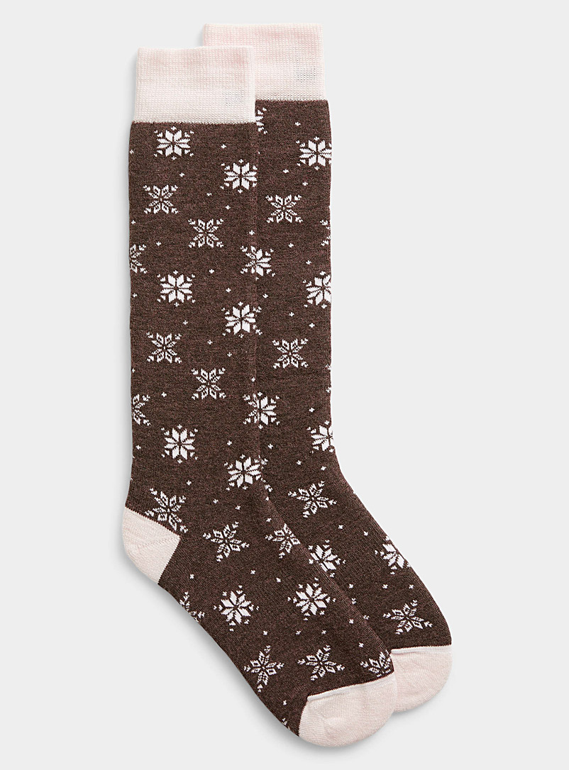 I.FIV5 Brown Delicate snowflake merino sock for women