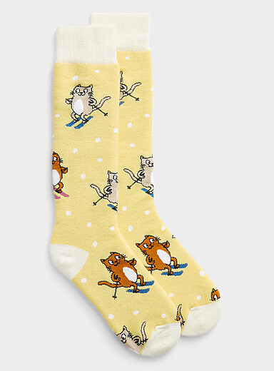 Skiing cat merino socks