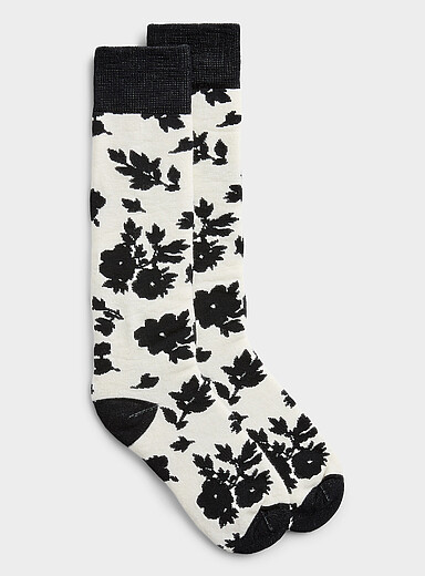 Two-tone flower merino socks <b>Contains 35% merino wool</b>