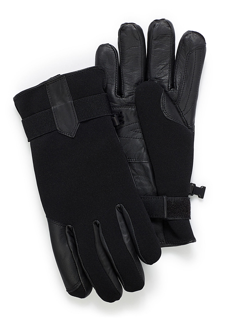 Auclair Black Modern techno leather gloves for men