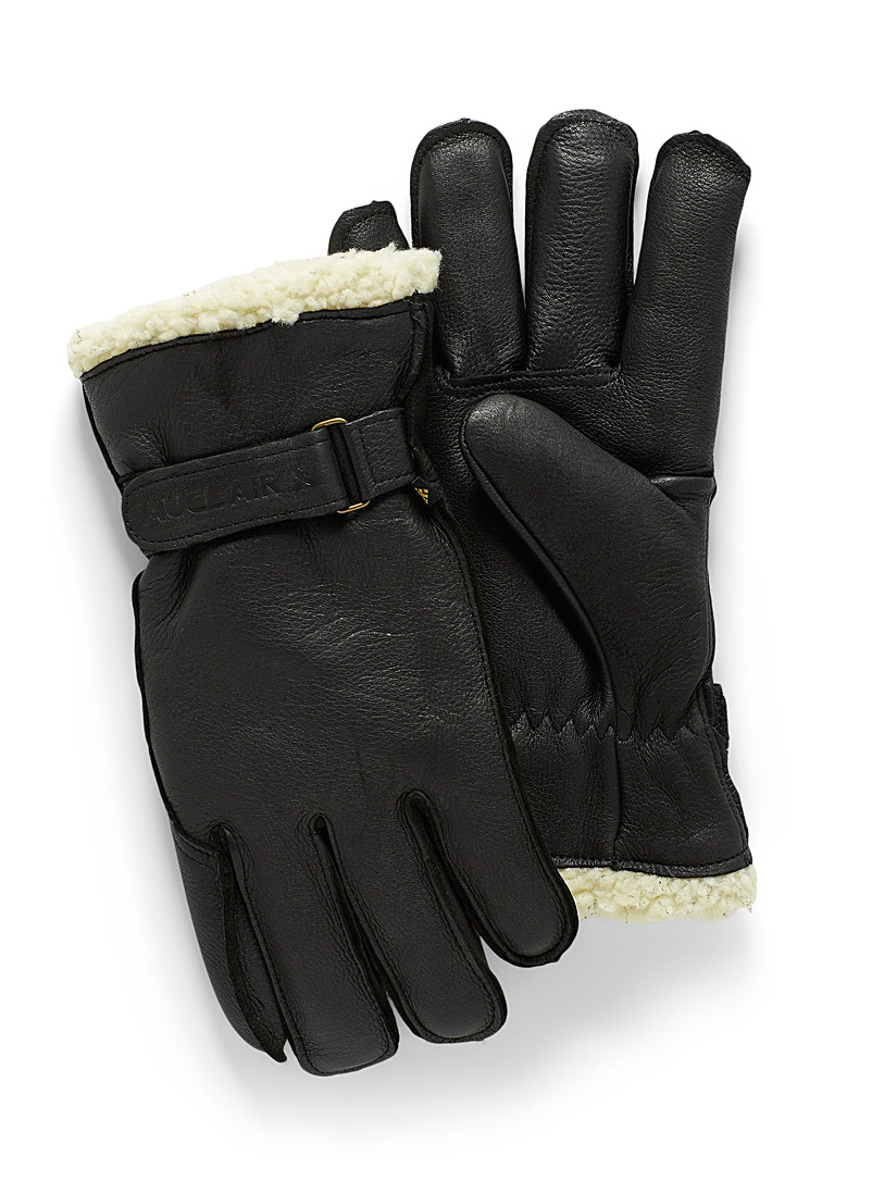 Auclair Black Sherpa-lined leather gloves for men