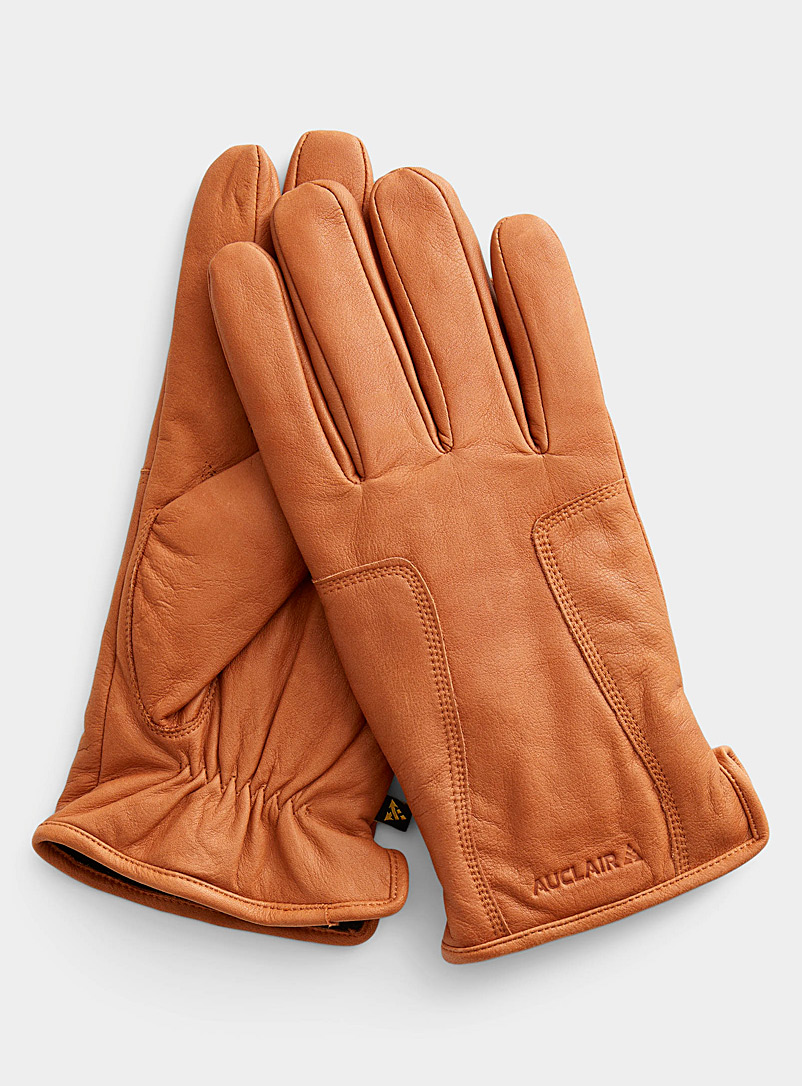 Auclair Fawn Patchwork-panel leather gloves for men