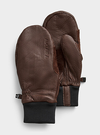 Auclair Brown Snow OPS 2.0 leather mittens for men
