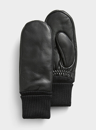 Val&eacute;rie ribbed-cuff leather mittens