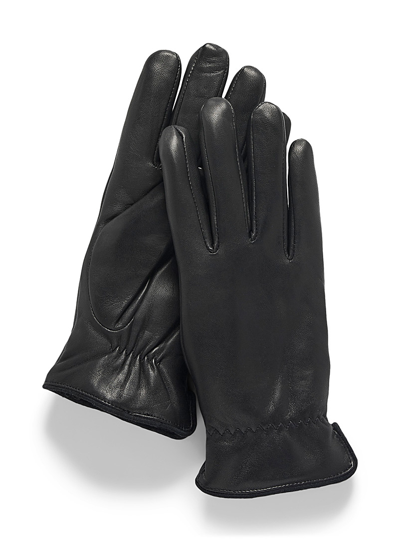 Auclair Black Sherpa-lined leather gloves for women