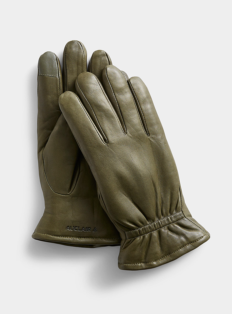 Auclair: Le gant cuir doublé Demi Vert foncé-mousse-olive pour femme