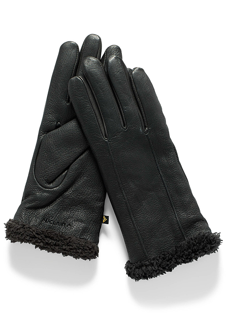 Auclair Black Lou visible-hem leather gloves for women