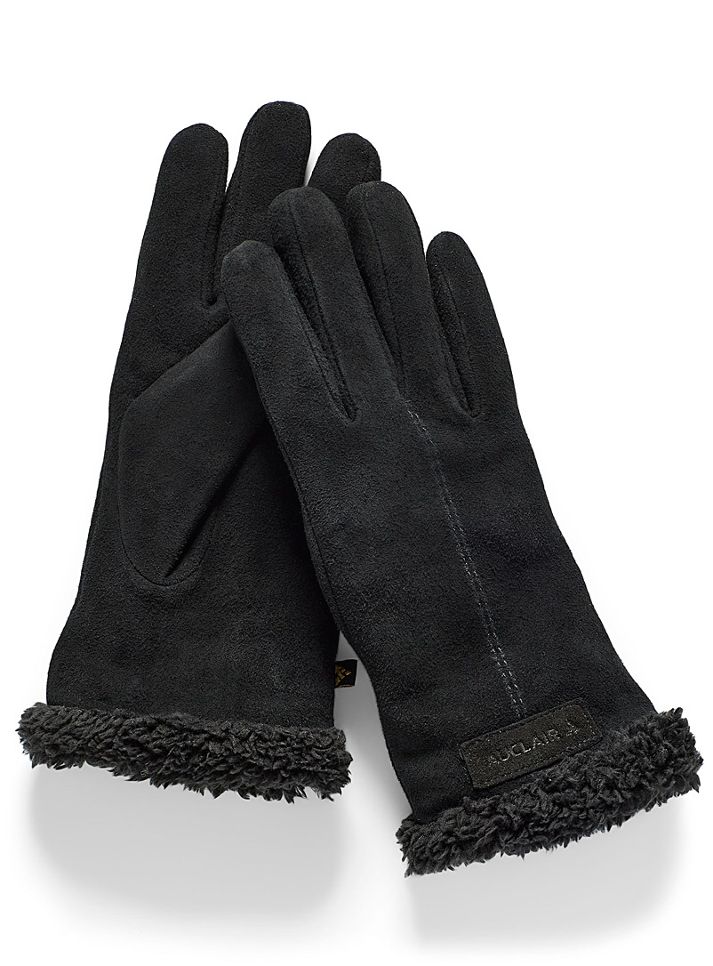 Auclair Honey Manon plush trim suede gloves for women