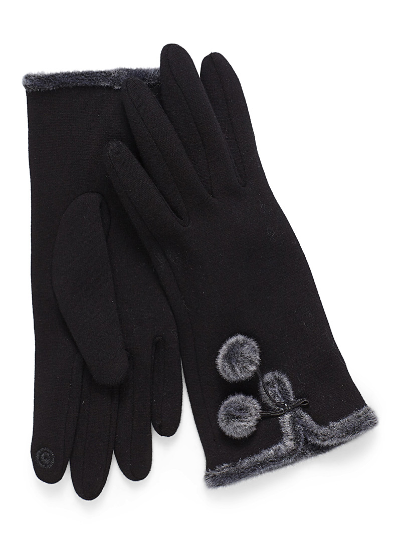 Auclair Black Pompom techno gloves for women