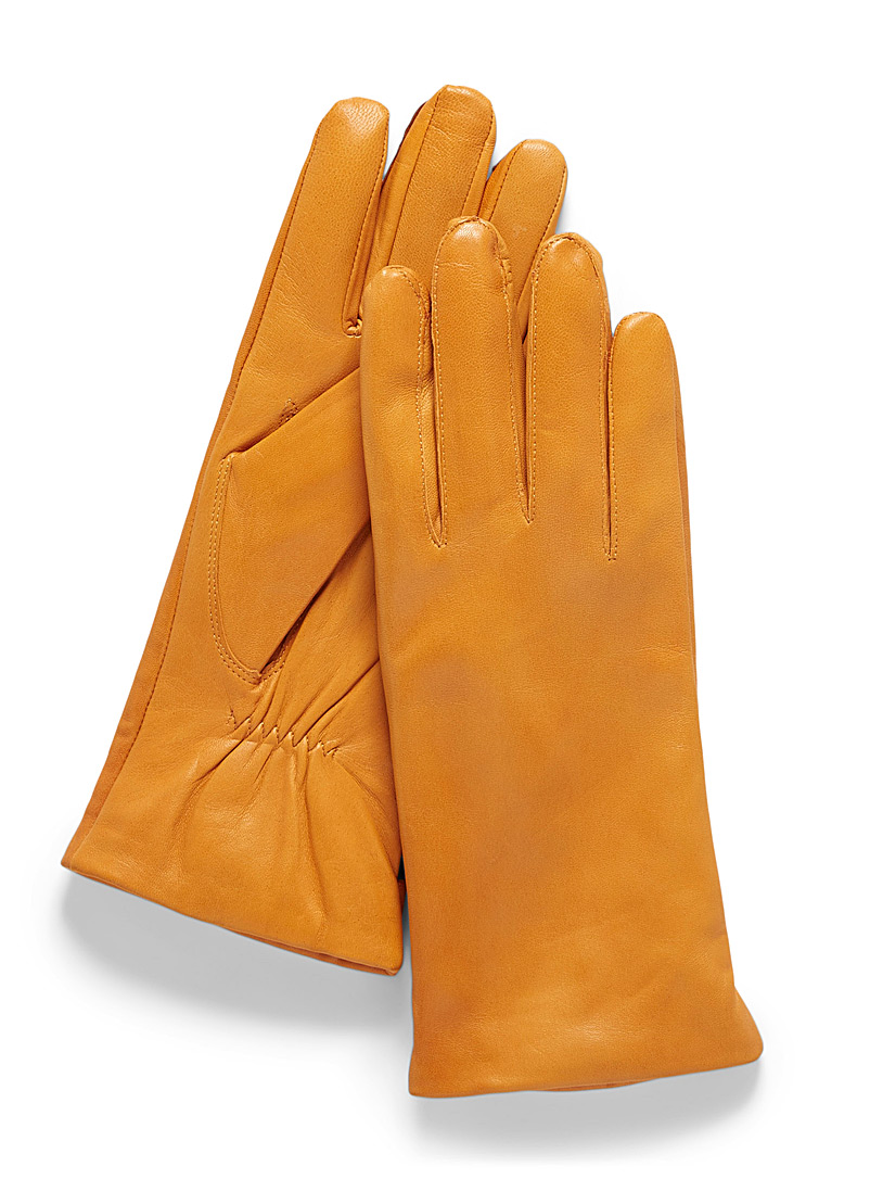 Auclair Golden Yellow Coloured leather gloves for women
