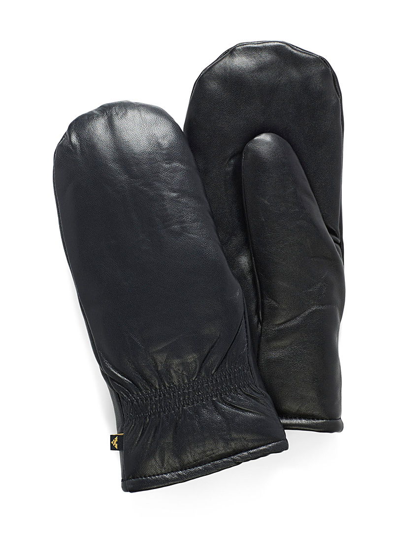 Auclair Black Smooth leather insulated mittens for women
