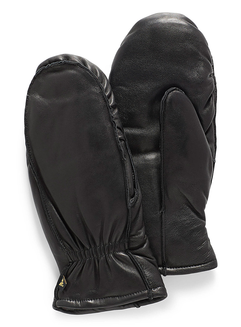 Auclair Black Built-in glove leather mittens for women