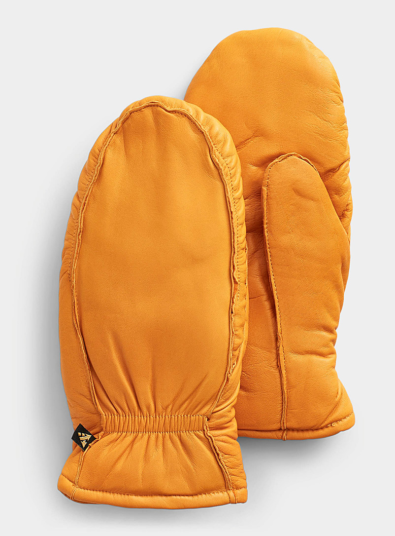 Auclair Golden Yellow Built-in glove leather mittens for women