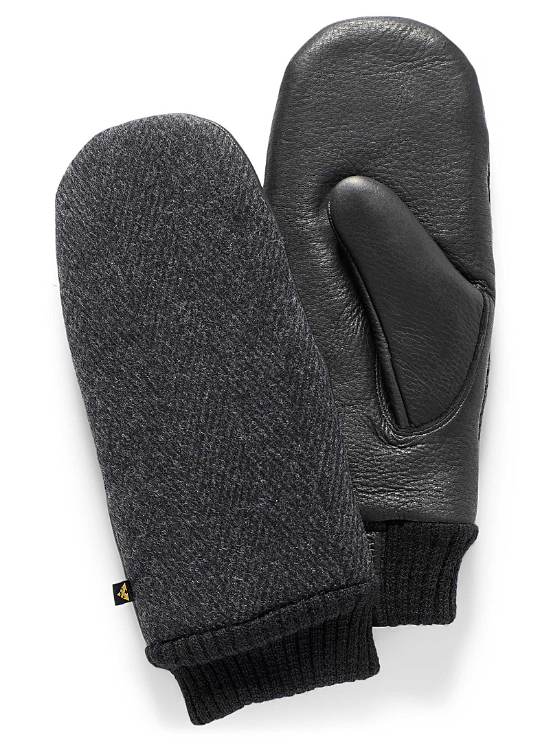 Auclair Black Cassie leather and herringbone mitten for women