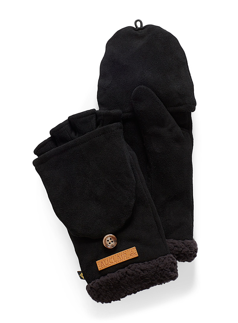 Auclair Black Amber suede finish leather wrist warmer mittens for women