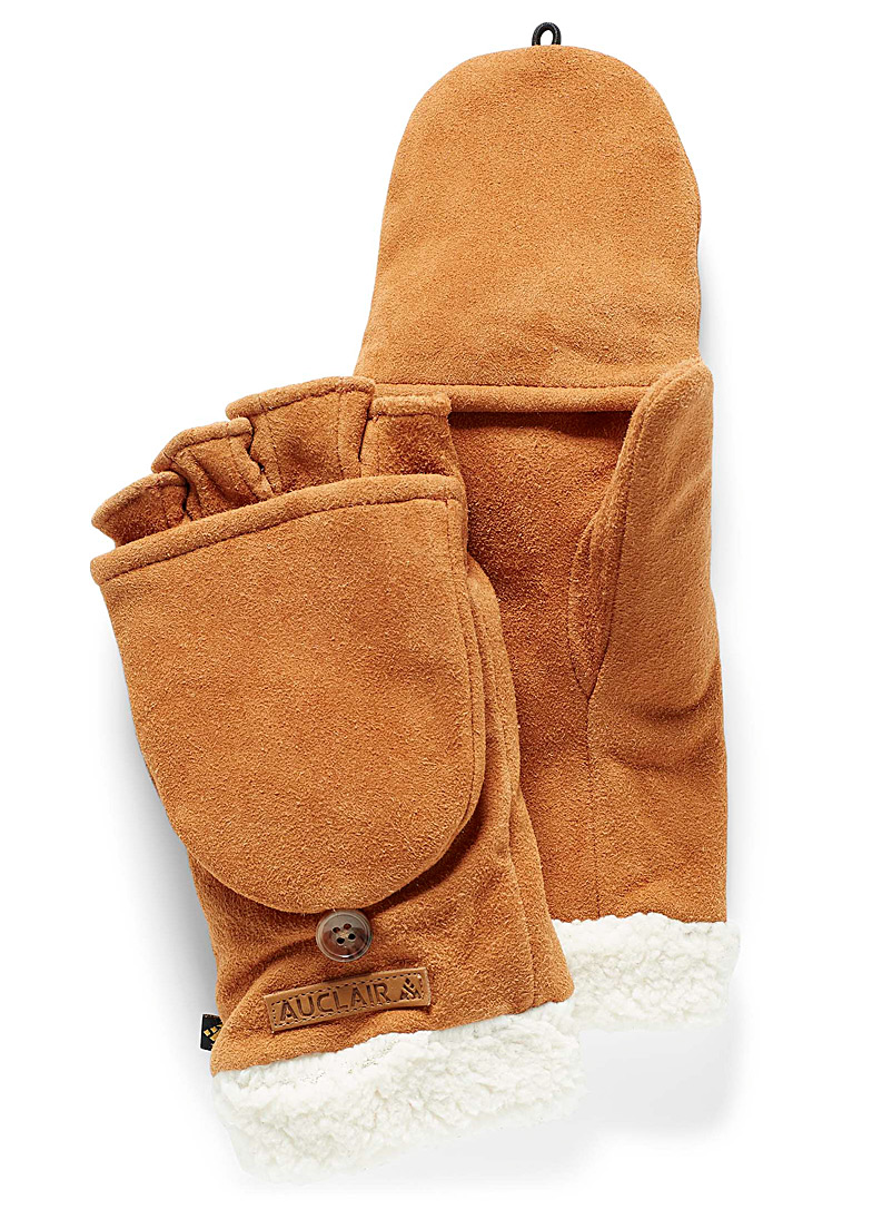 Auclair Honey Amber suede finish leather wrist warmer mittens for women