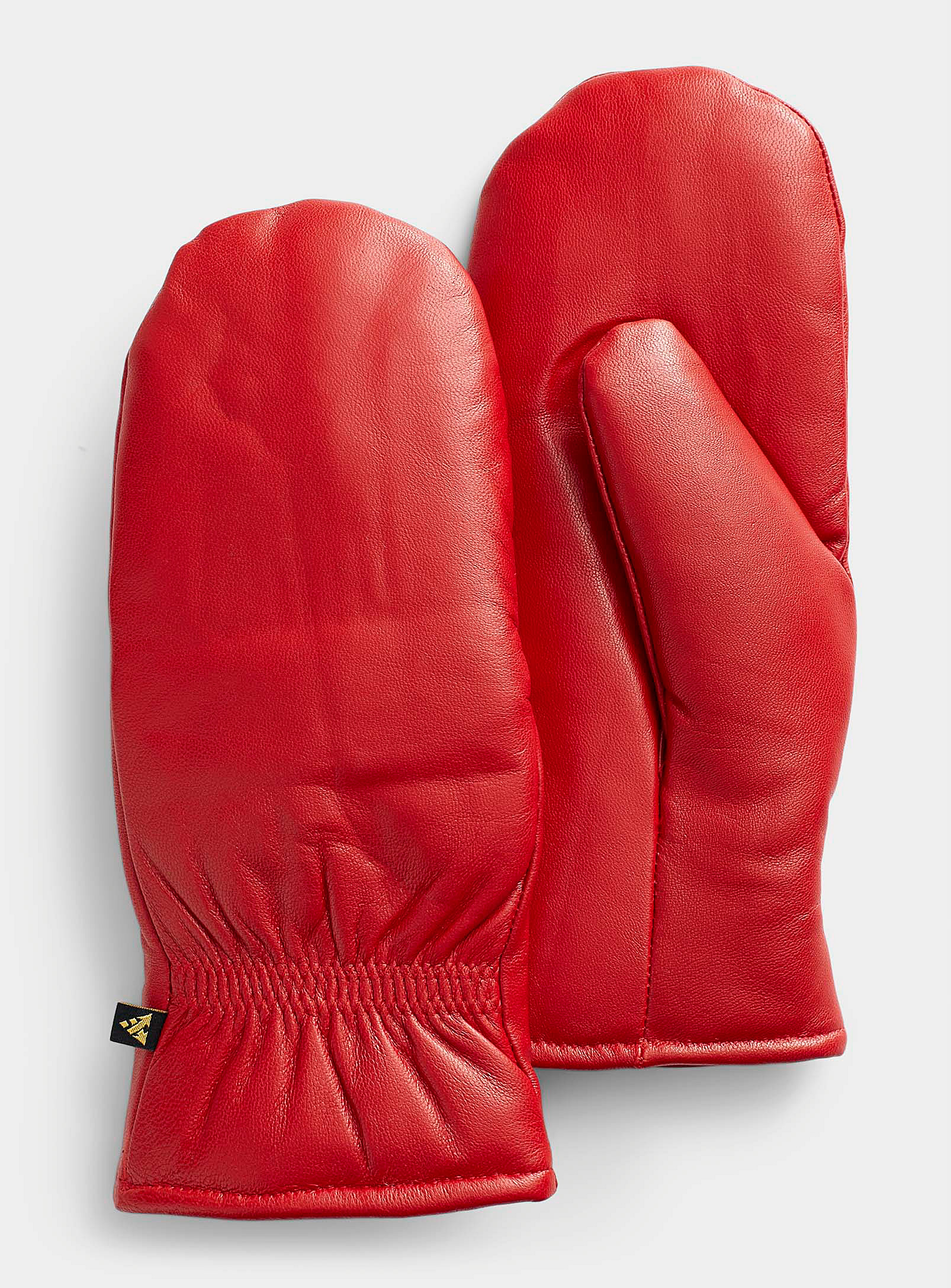 Auclair Smooth Leather Insulated Mittens In Bright Red