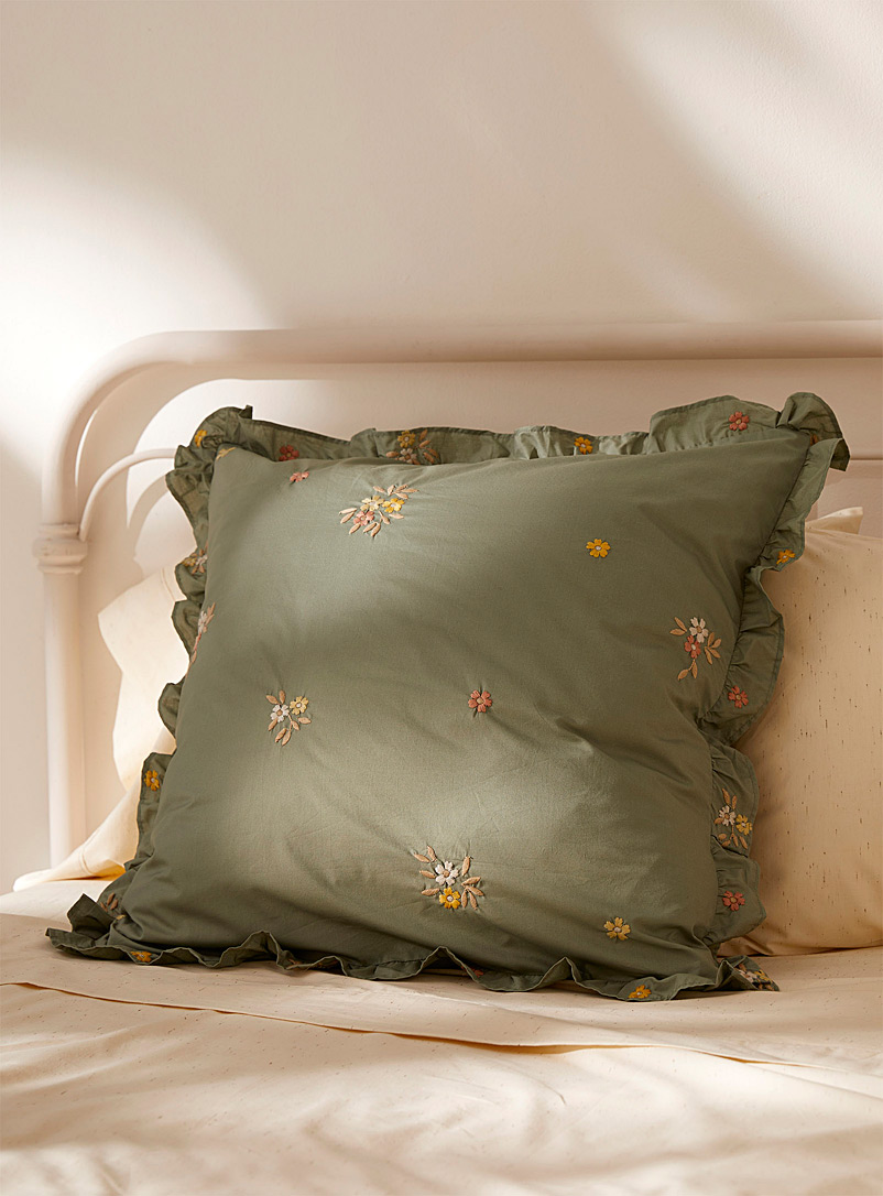 Simons Maison Green Embroidered flowers Euro pillow sham