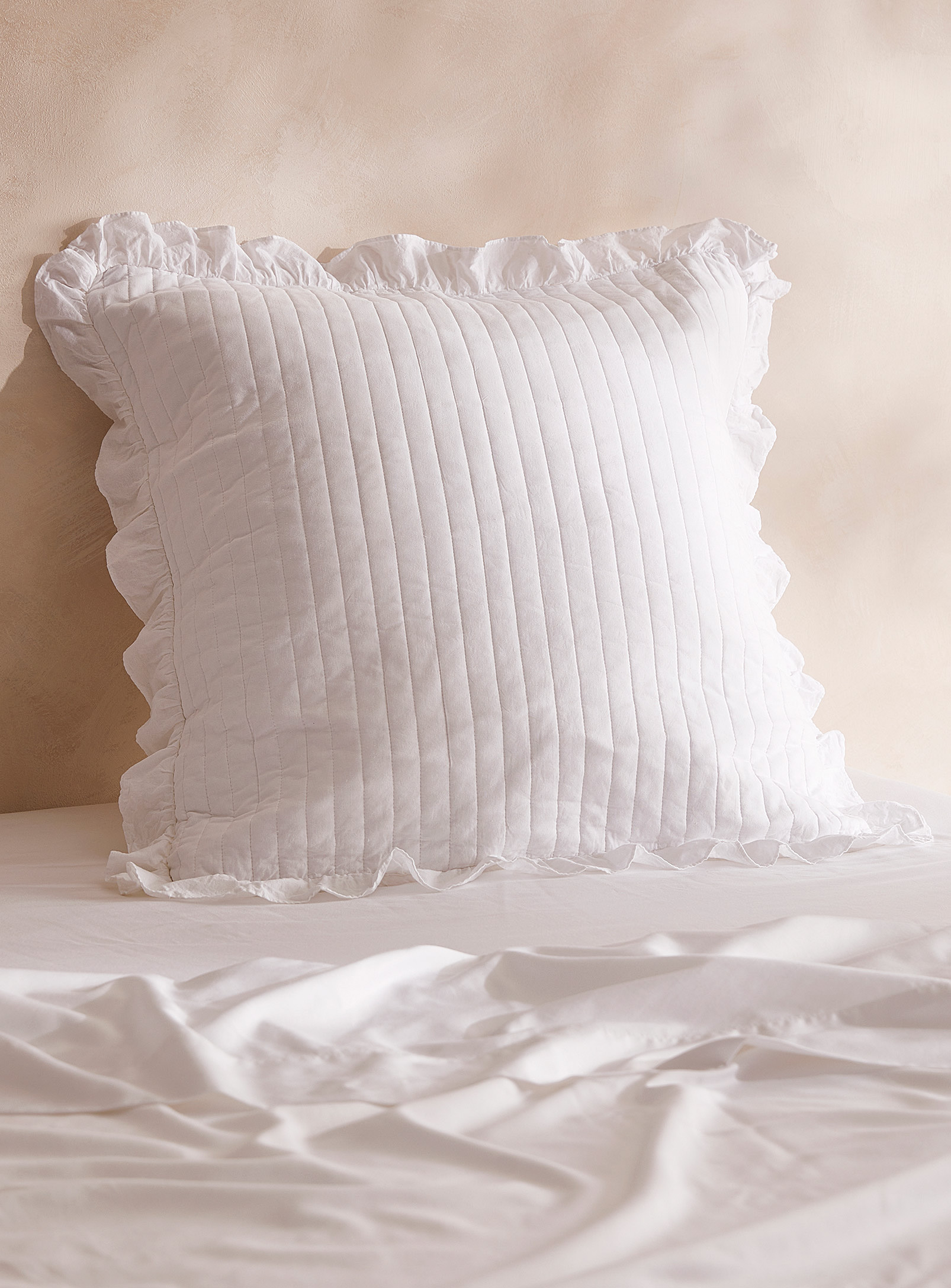 Simons Maison Ruffled Trim Euro Pillow Sham In White