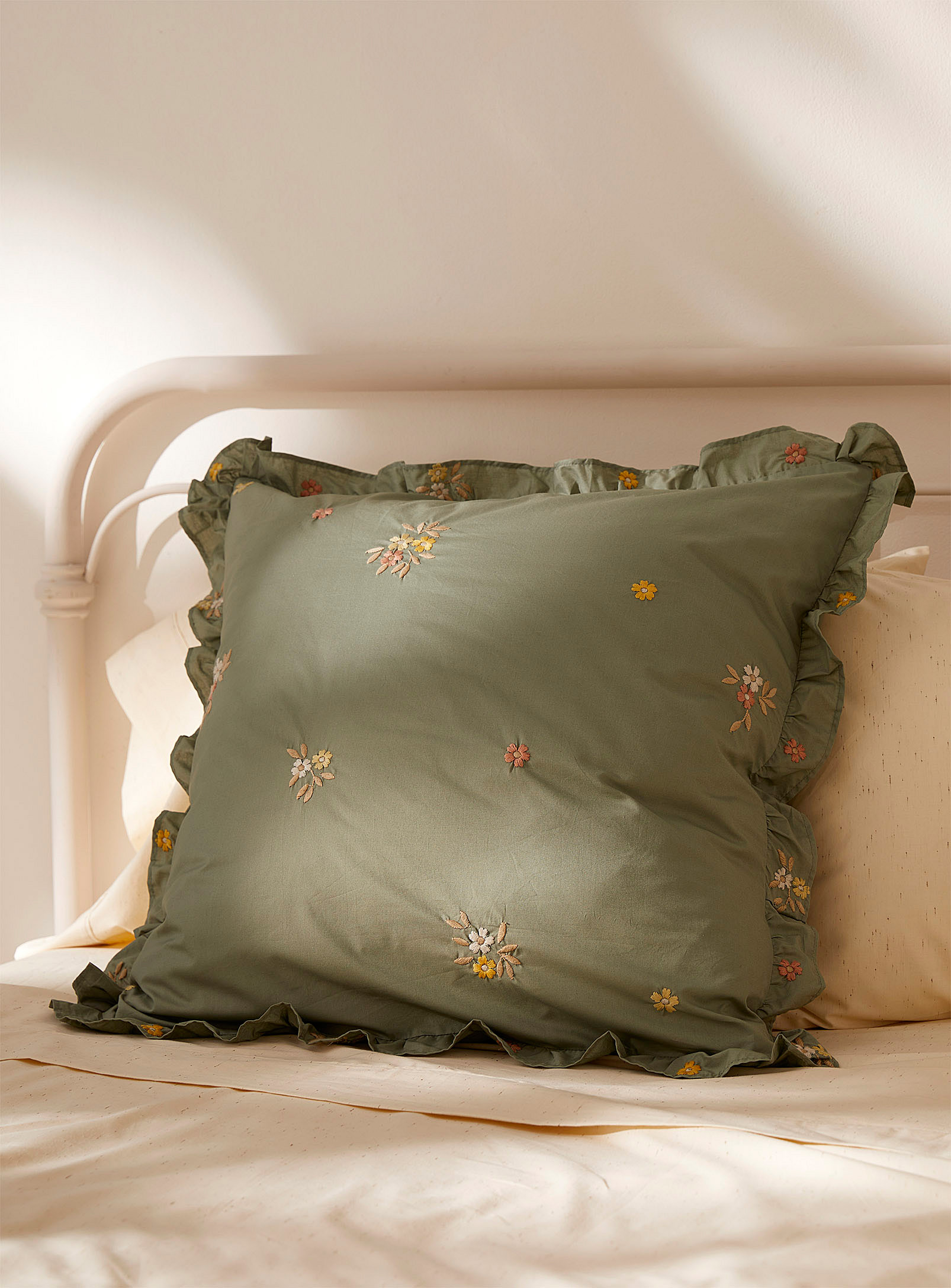 Simons Maison Embroidered Flowers Euro Pillow Sham In Green