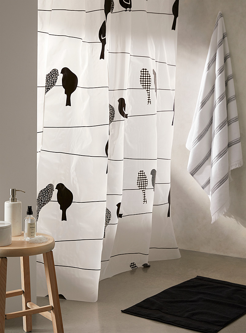 Simons Maison Black and White Perched birds PEVA shower curtain