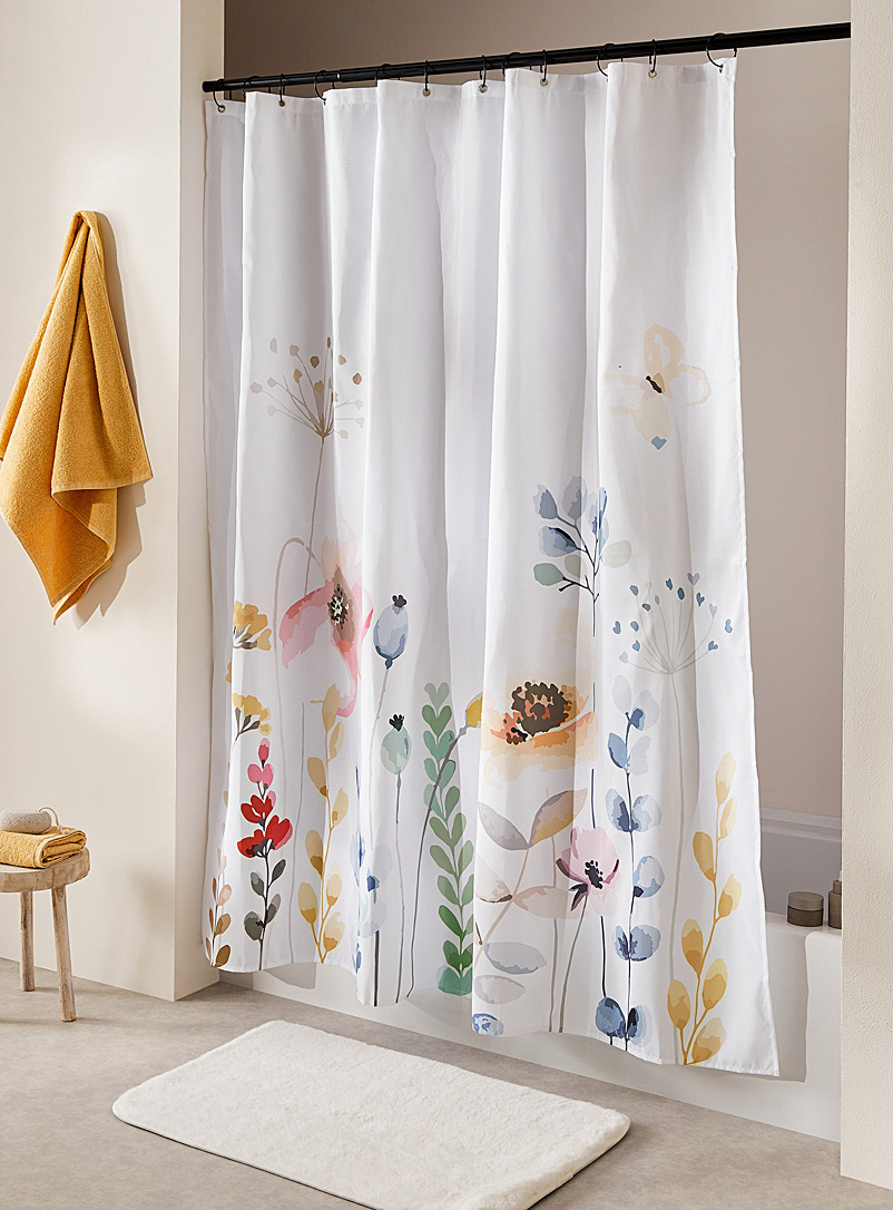 Simons Maison: Le rideau de douche fleurs aquarelle Blanc à motifs