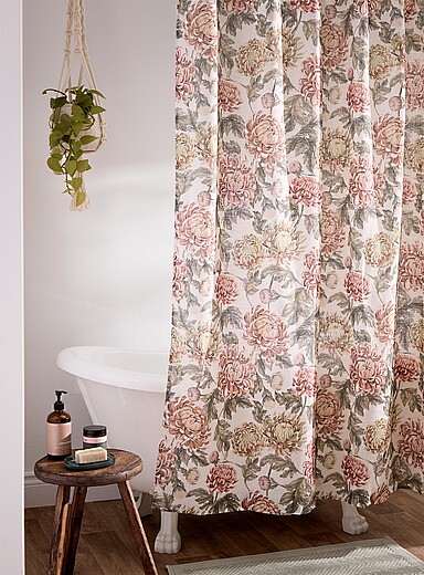 Le rideau de douche chrysanth&egrave;mes touche de lin