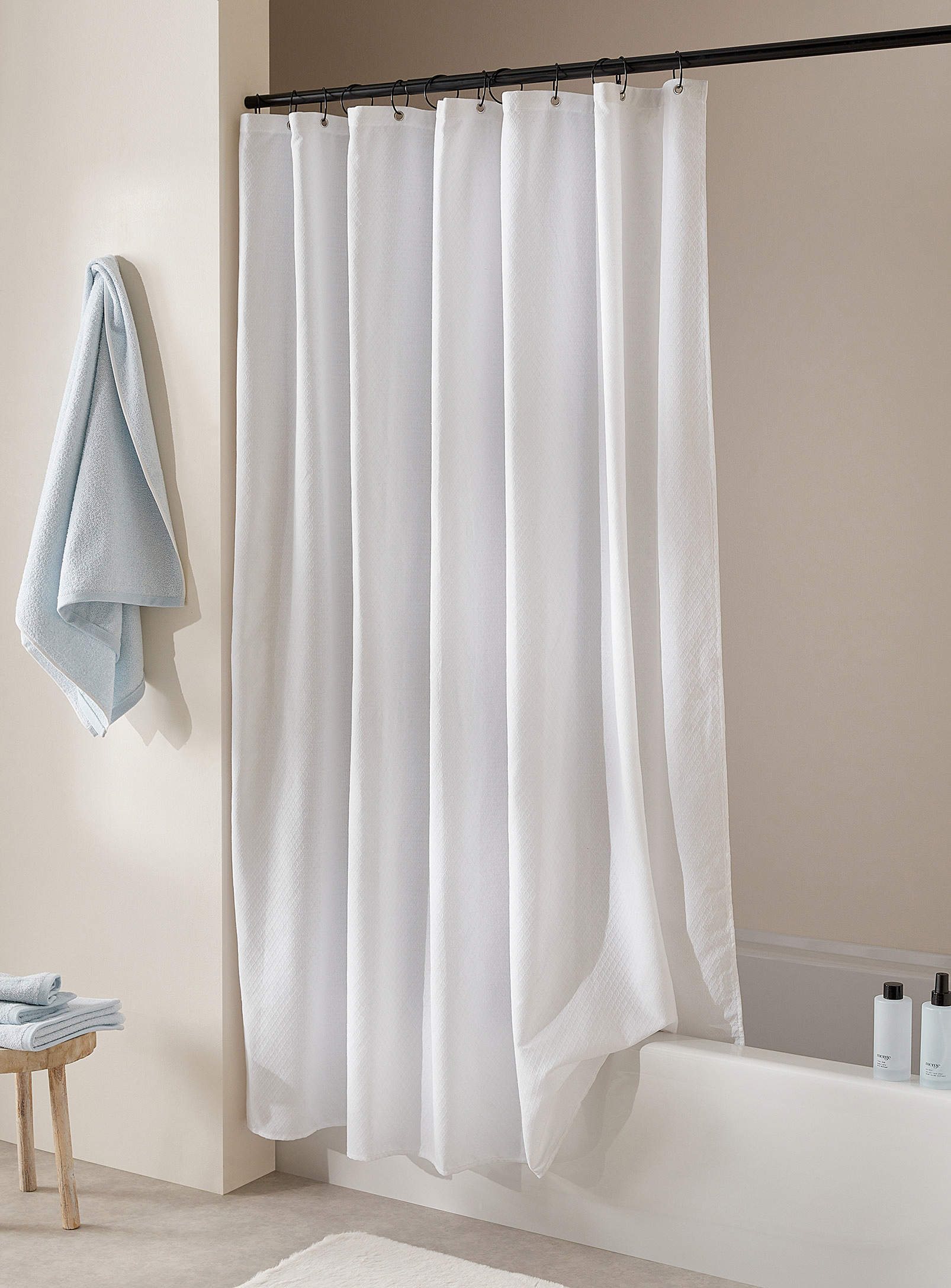 Simons Maison Woven Diamond Pattern White Shower Curtain