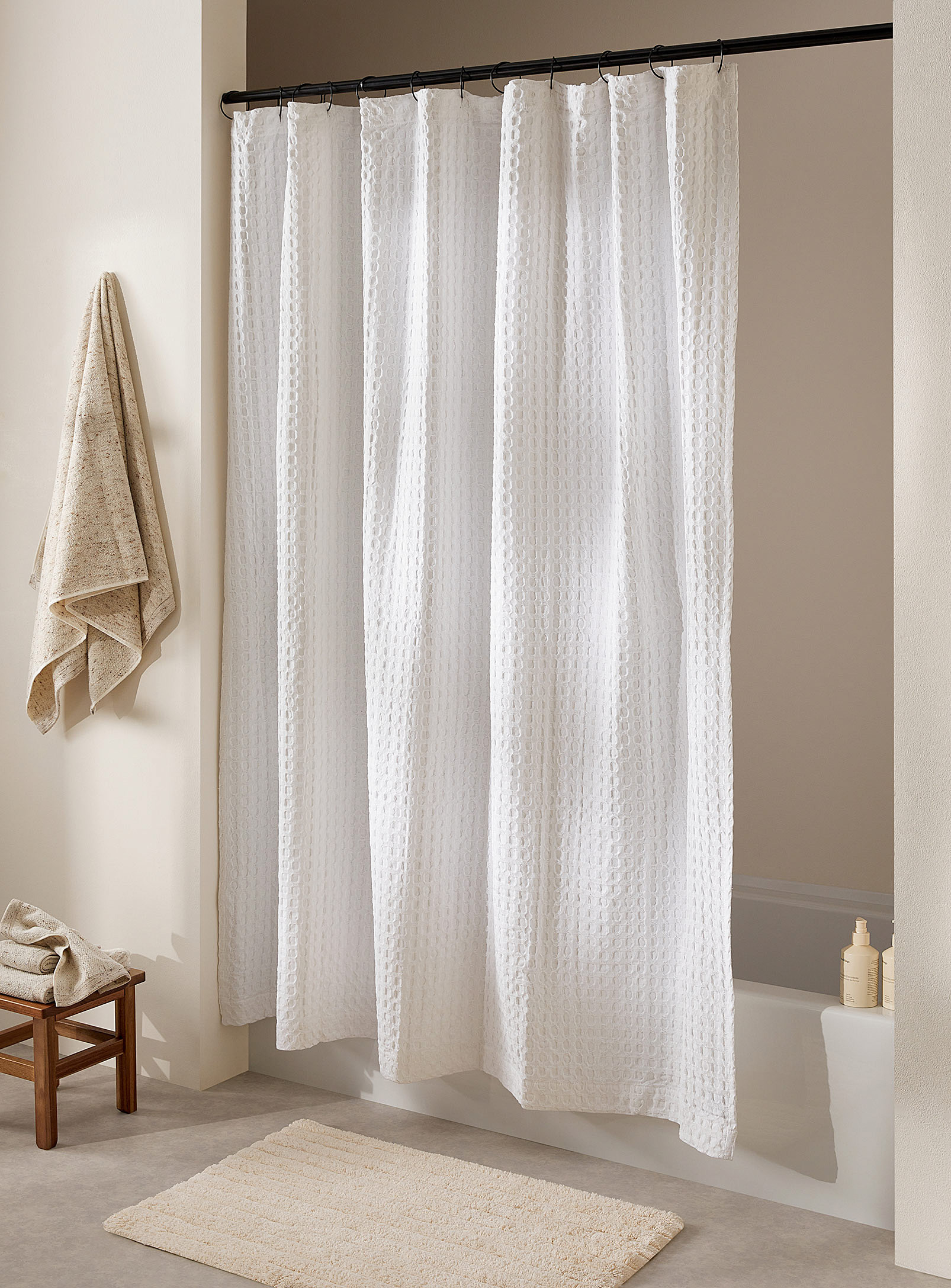 Simons Maison Basket-weave Jacquard Shower Curtain In White