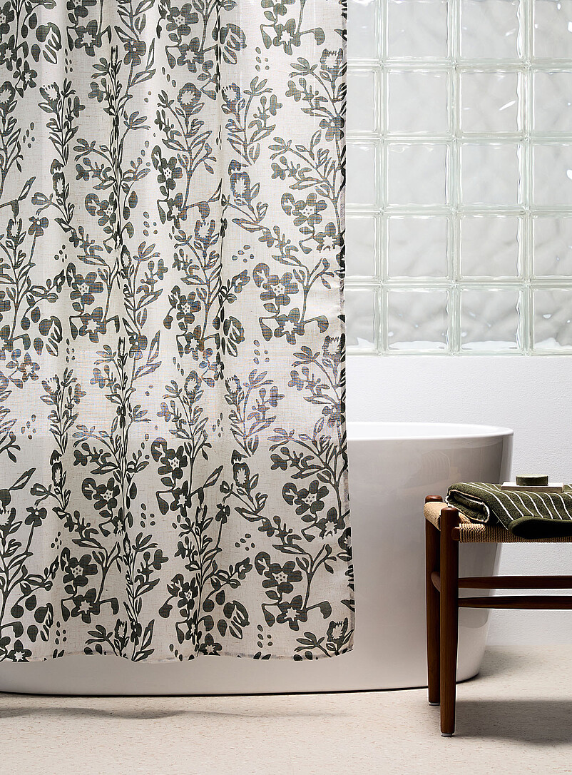Touch Of Linen Green Flowers Shower Curtain