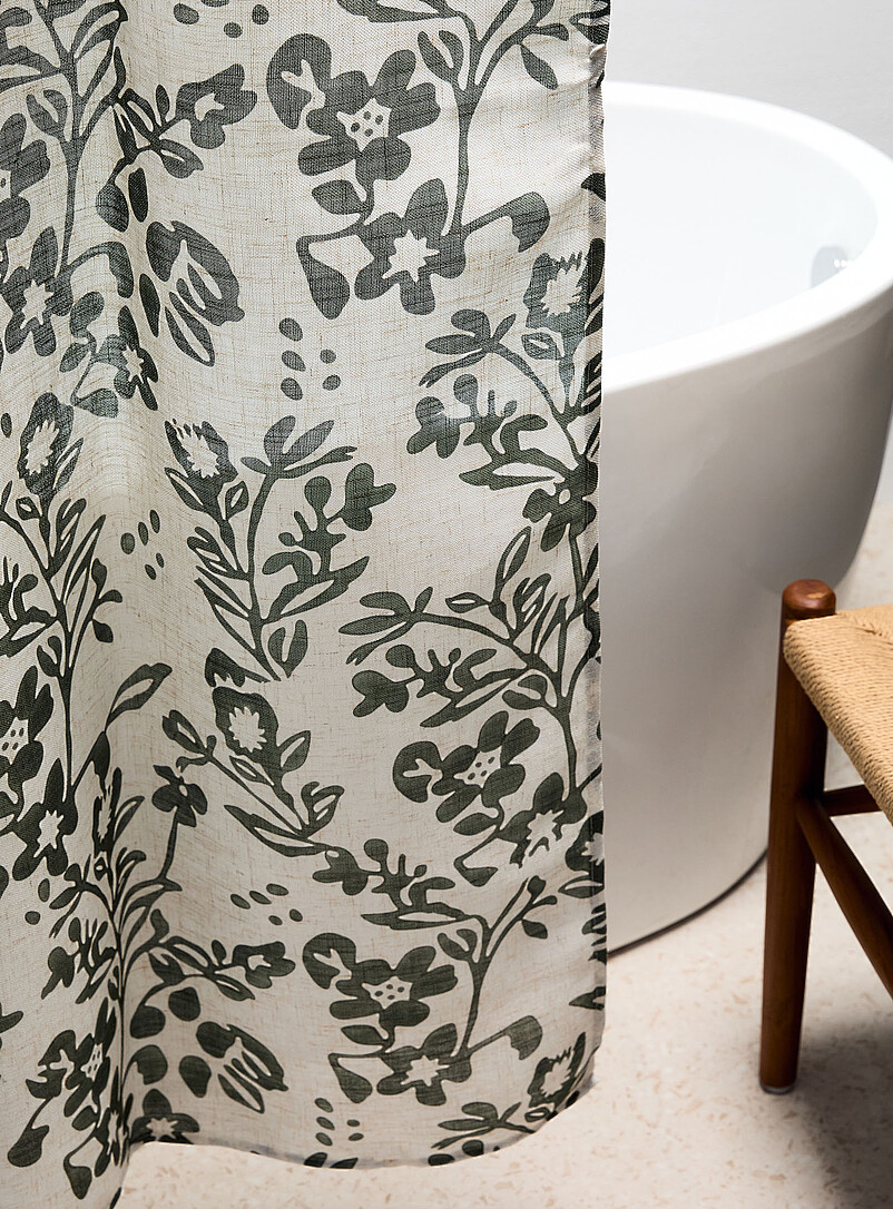 Touch of linen green flowers shower curtain product image 2