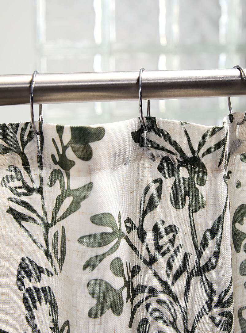 Touch of linen green flowers shower curtain product image 3