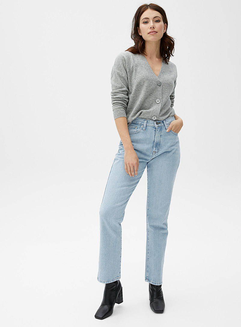 Yoga Jeans: Le jean droit Chloe délavé pâle Bleu moyen-ardoise pour femme
