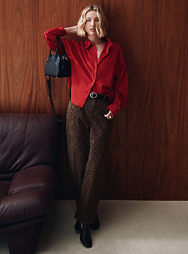 Yoga Jeans Copper/Rust Cher leopard jean <b>Fit: Barrel leg, mid rise</b> for women